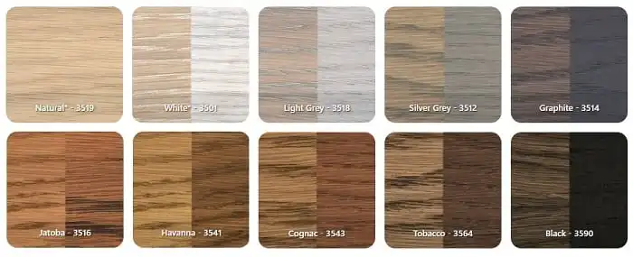 Osmo Oljebeis gulv og interiør fargekart