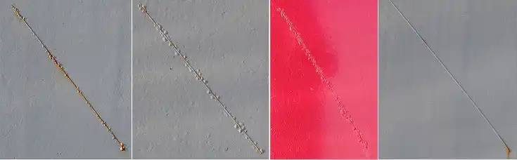 Rusttest etter 3 måneder f.venstre Jotun Pilot ACR, Power Coat, Alkyton, Hempel 2-K