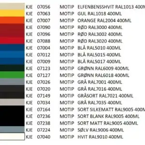 RAL fargekart Spraylakk Motip Proff RAL farger 400 ml